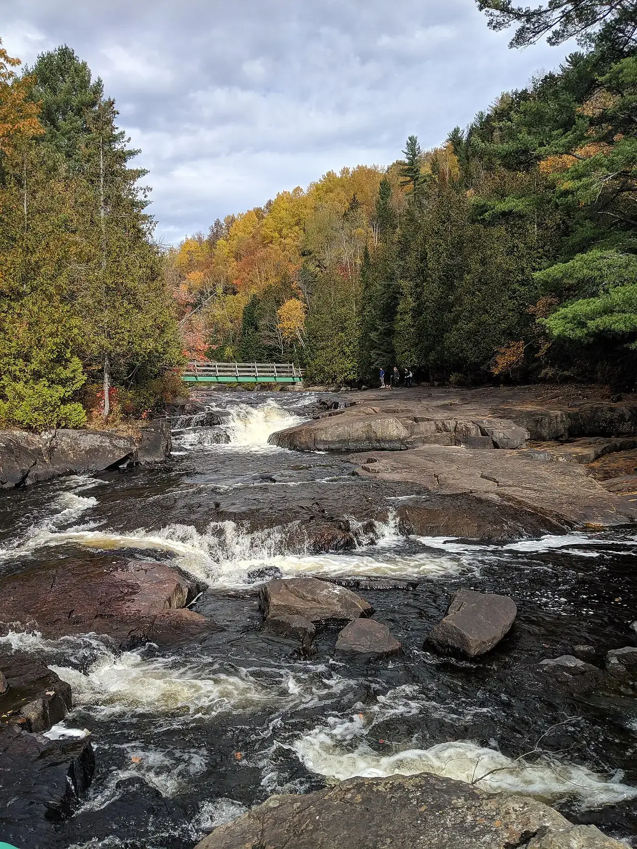 Cascades on the Doncaster River surrounded by autumn foliage.