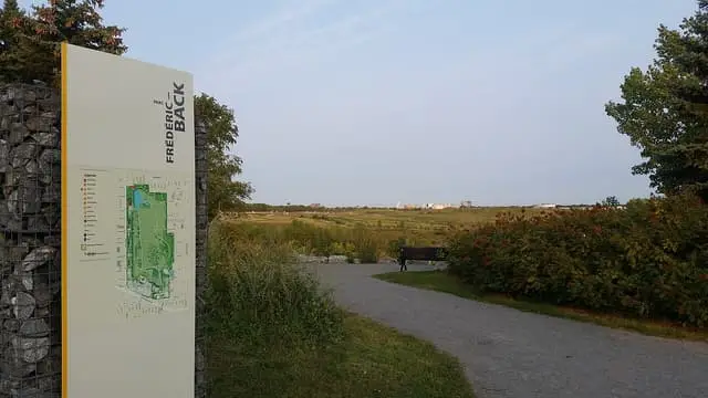 The north entrance and paths of Parc Frédéric-Back, photographed in 2020.