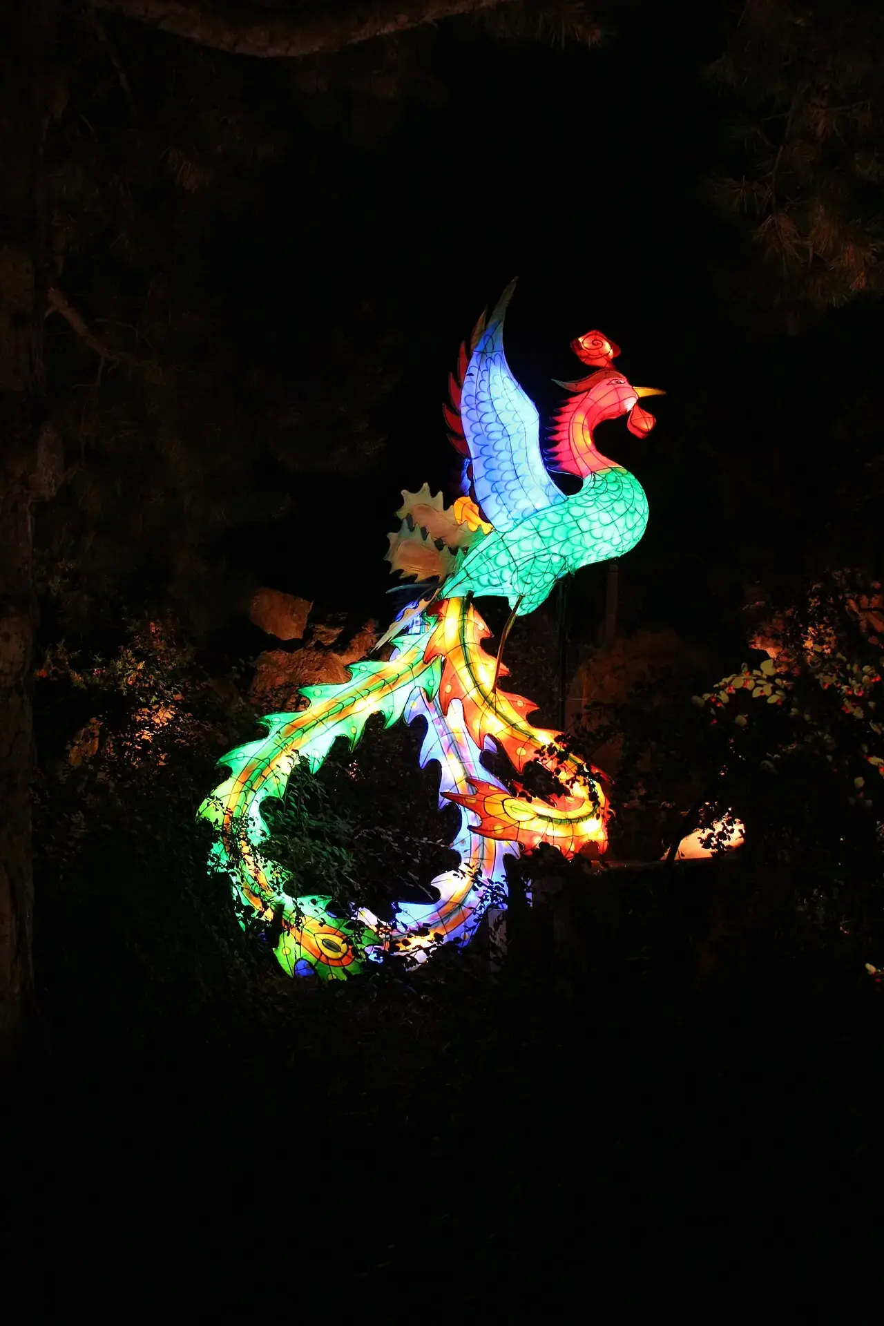 A colourful bird-shaped lantern at a previous Gardens of Light edition.