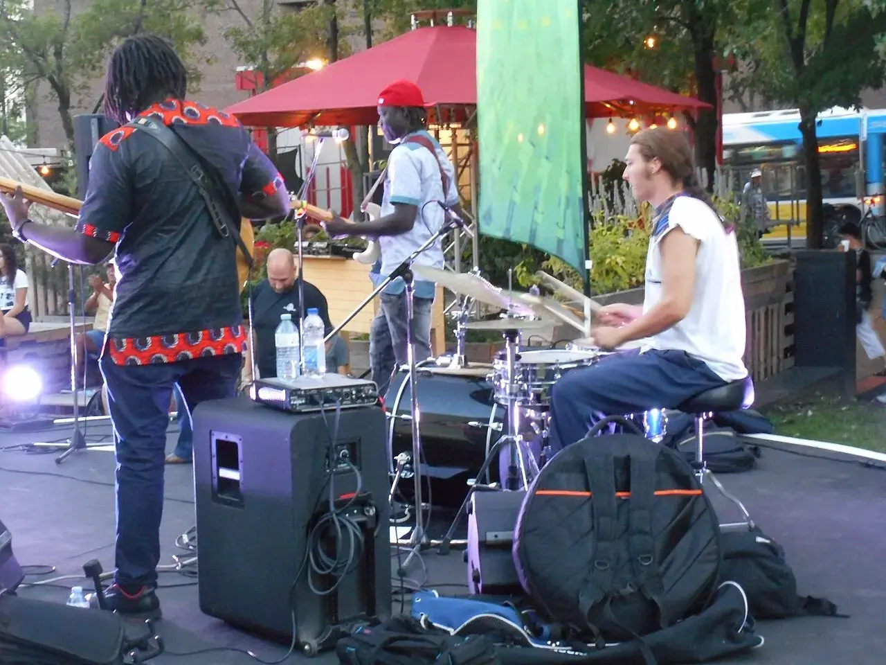 Musicians playing outdoors at Jardins Gamelin in 2016; a previous event, not the current lineup.